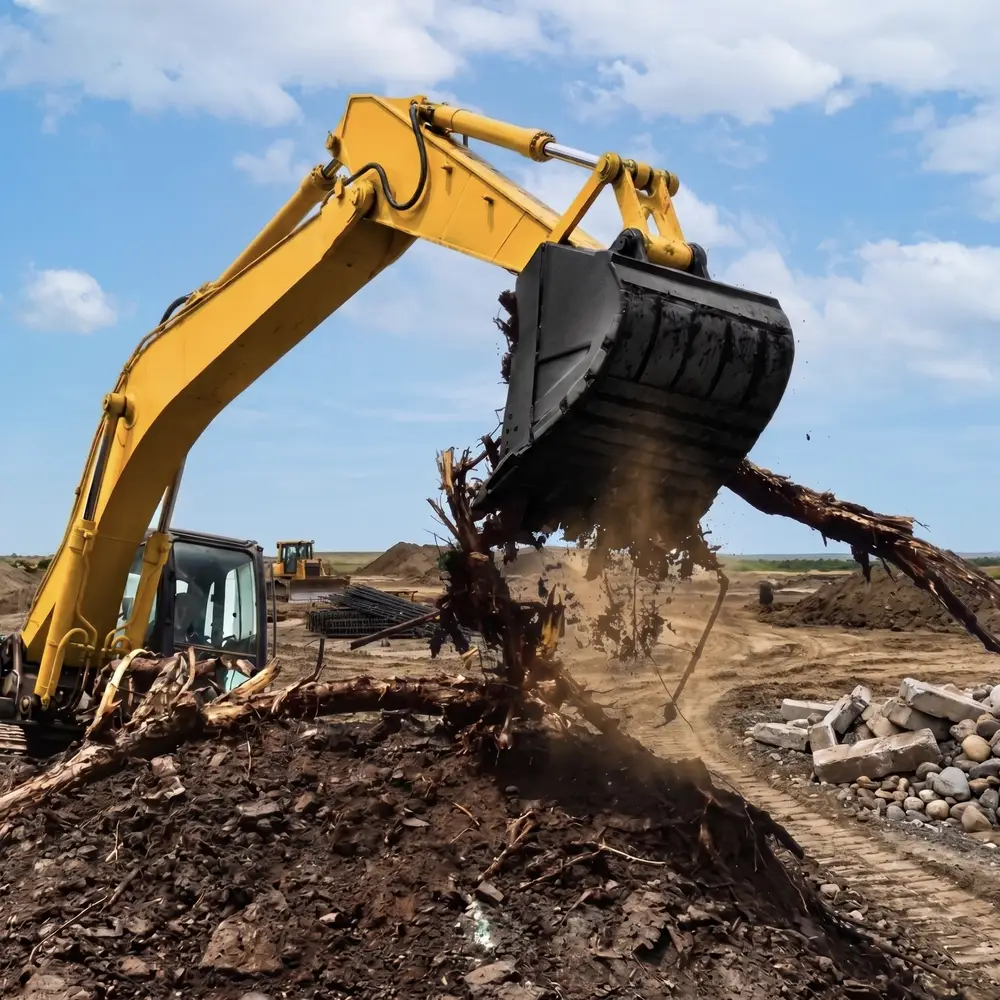 Heavy-duty excavator moving material